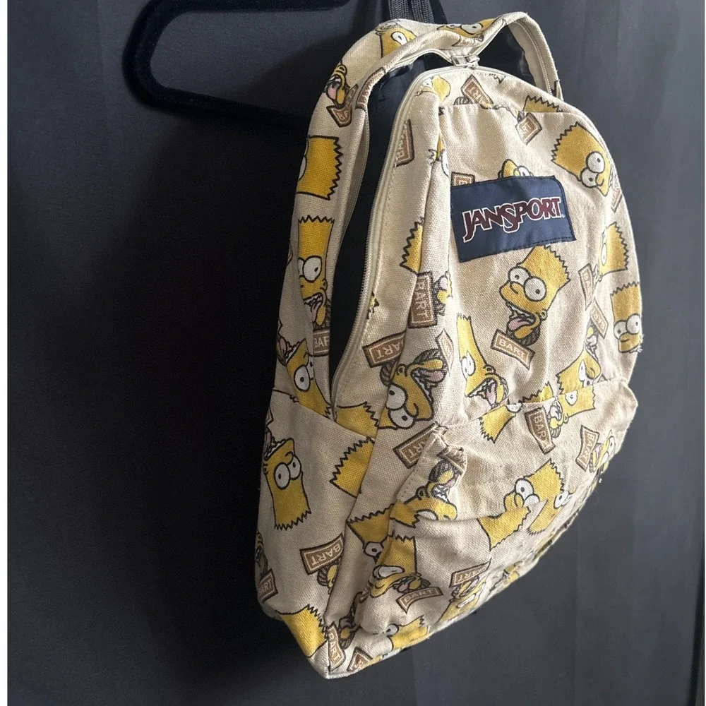 RARE JanSport The Simpsons Bart Simpson All Over Print Canvas Backpack Yellow